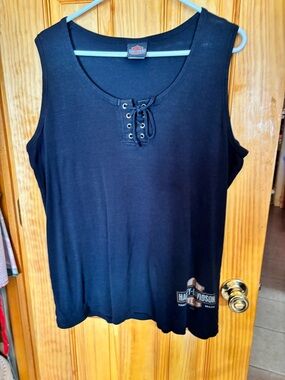 Harley-Davidson Black Lace-Up Scoop Neck Tank
